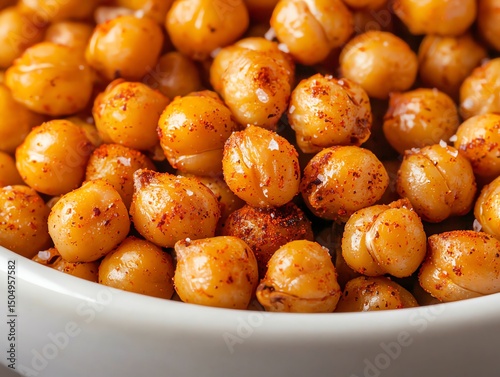 Flavorful roasted chickpeas with paprika and sea salt, crunchy and high-protein snack, warm lighting photo