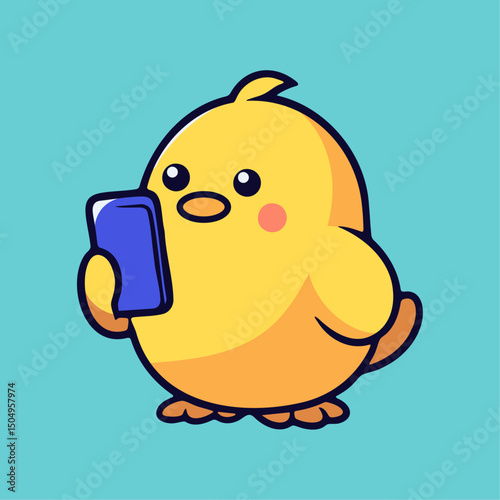 a cartoon chicken holding a cell phone