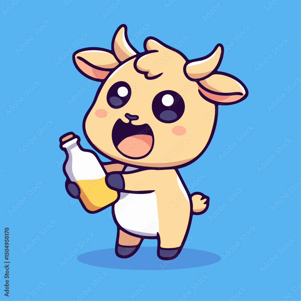 Fototapeta premium a cartoon cow holding a bottle of beer