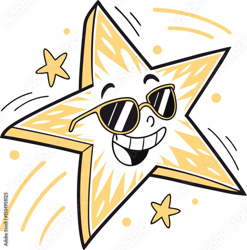 cool happy cartoon star character with sunglasses