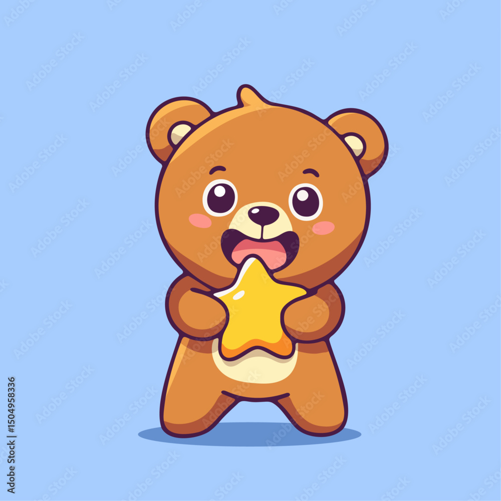 Fototapeta premium a cartoon bear holding a star in its paws