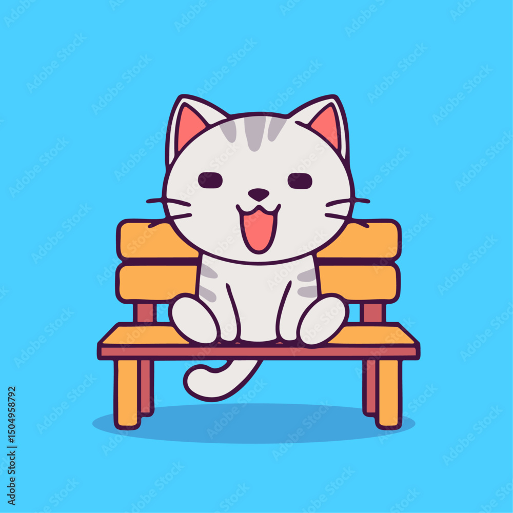 Fototapeta premium a cat sitting on a bench with its tongue out
