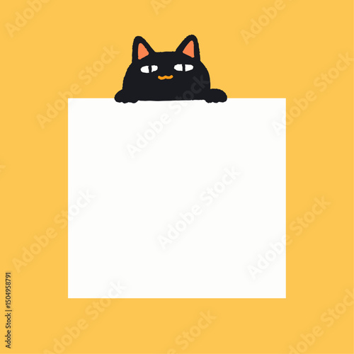 a black cat sitting on top of a white sign