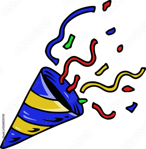 Colorful party popper with confetti vector illustration  