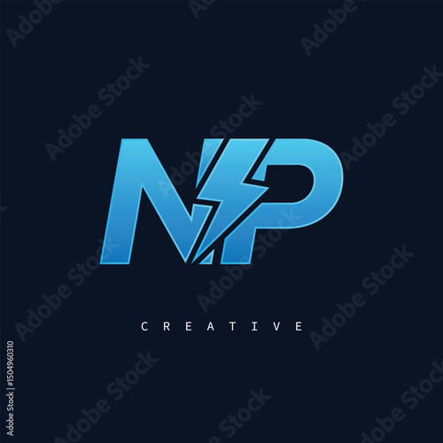 NP Thunderbolt Monogram – Futuristic Electric Logo with Bold Blue Energy Strike