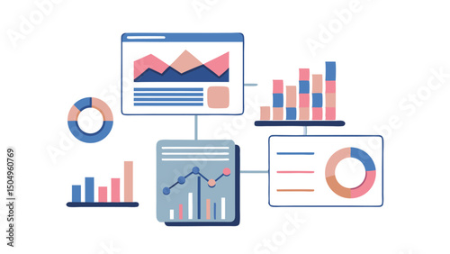 Data analytics illustration showcasing growth trends and insightful visualizations in flat vector