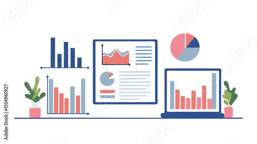 Visualizing success with vibrant data charts showcasing business growth in a modern workspace setup