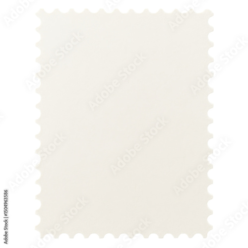 Blank white postage stamp with perforated edges isolated on transparent background
