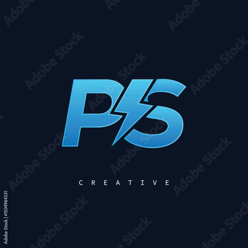 PS Thunderbolt Monogram – Futuristic Electric Logo with Bold Blue Energy Strike