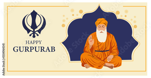 Happy Gurpurab Vector Banner Set - Golden Temple, Guru Nanak & Sikh Symbols-04
