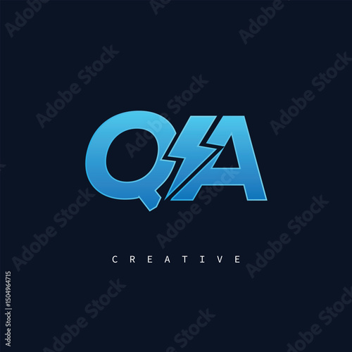QA Thunderbolt Monogram – Futuristic Electric Logo with Bold Blue Energy Strike