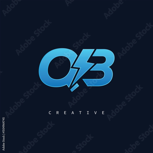 QB Thunderbolt Monogram – Futuristic Electric Logo with Bold Blue Energy Strike