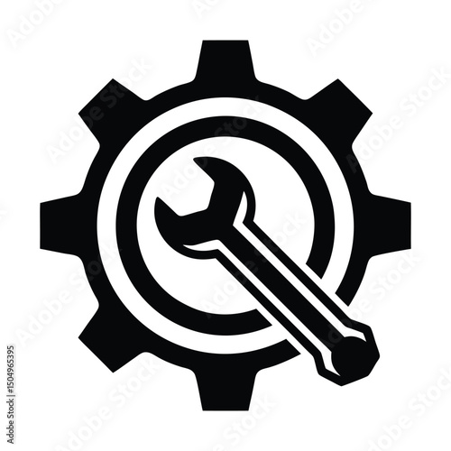 Gear and wrench icon black and white mechanic symbol