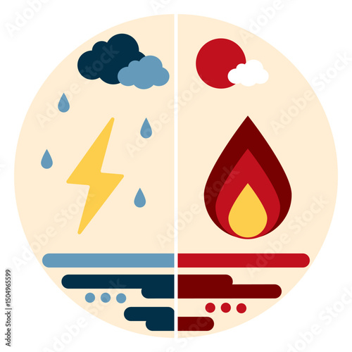 Climate whiplash or weather extremes, such as drought to flooding, Climate whiplash vector illustration