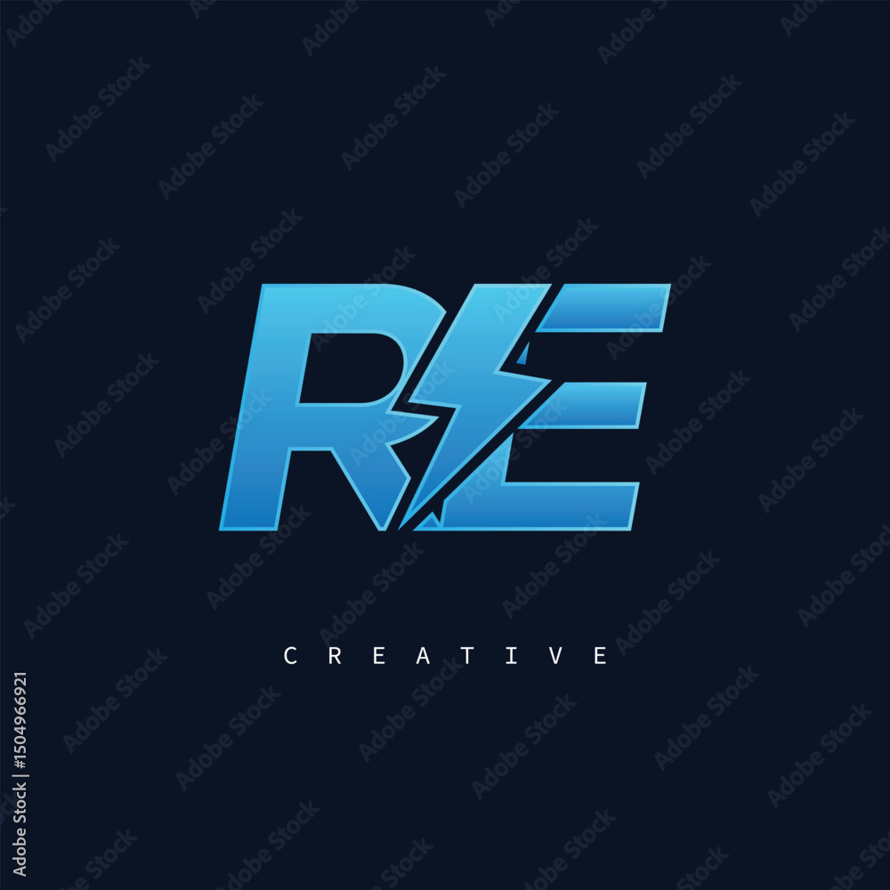 RE Thunderbolt Monogram – Futuristic Electric Logo with Bold Blue Energy Strike RE Thunderbolt Monogram – Futuristic Electric Logo with Bold Blue Energy Strike