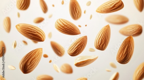 Wallpaper Mural Flying almonds in motion against a light background Torontodigital.ca