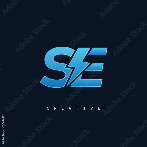 SE Thunderbolt Monogram – Futuristic Electric Logo with Bold Blue Energy Strike
