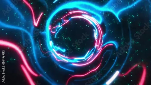 Abstract neon tunnel with dynamic light trails flowing through hyperspace seamless loop