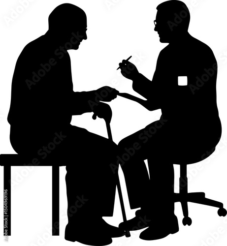 Elderly man has health consultation and  speaking with doctor while sitting in consultation room  