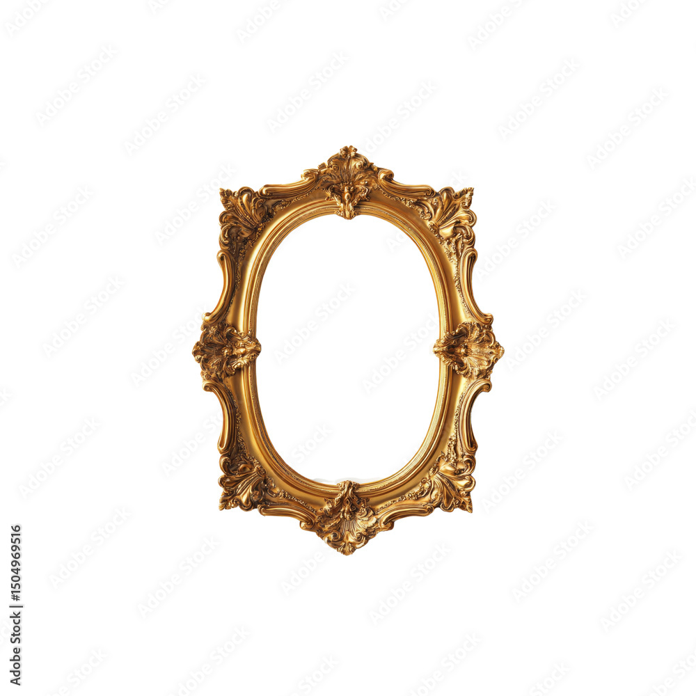 Obraz premium Elegant Gold Oval Frame Isolated on Transparent Background