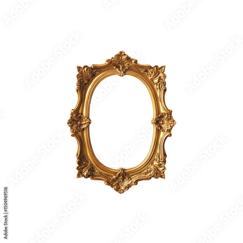 Elegant Gold Oval Frame Isolated on Transparent Background