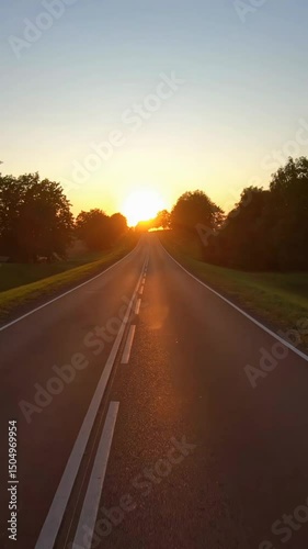 On a rural road to sunset, pov