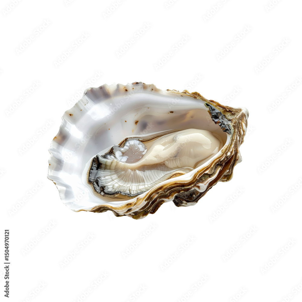 Naklejka premium Fresh raw oyster in shell seafood gourmet delicacy wet on transparent background