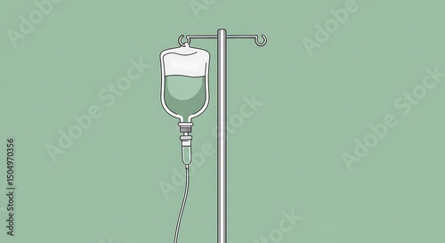Medical iv drip illustration with infusion bag and stand on green backdrop