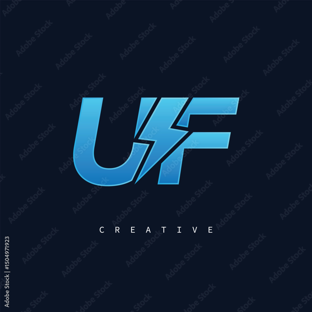 Fototapeta premium UF Thunderbolt Monogram – Futuristic Electric Logo with Bold Blue Energy Strike