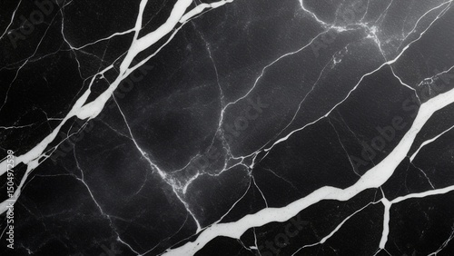 Elegant Black Marble Texture with White Veins Background

