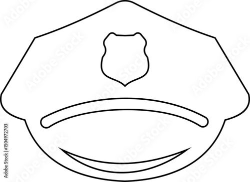 Black police hat icon in flat style. Police officer uniform item with badge. Realistic policeman uniform headgear vector from law and justice for web and mobile app isolated on transparent background.