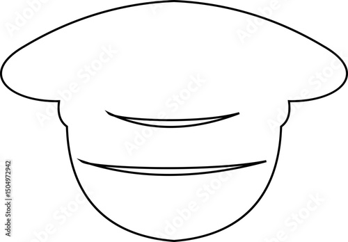 Black police hat icon in flat style. Police officer uniform item with badge. Realistic policeman uniform headgear vector from law and justice for web and mobile app isolated on transparent background.
