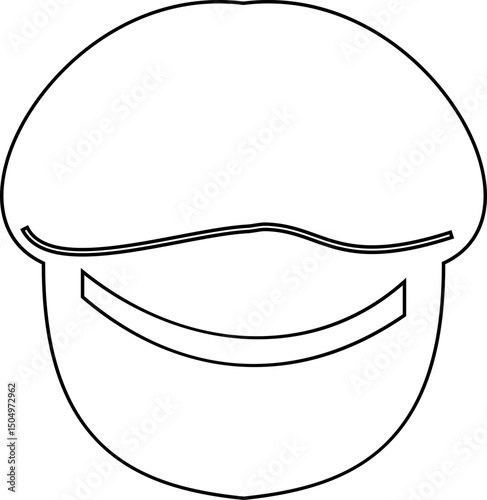 Black police hat icon in flat style. Police officer uniform item with badge. Realistic policeman uniform headgear vector from law and justice for web and mobile app isolated on transparent background.