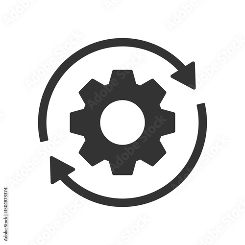 Work flow process gear cog wheel with circle arrows icon.