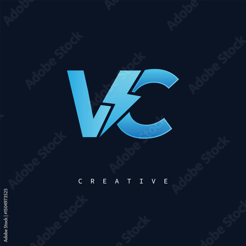VC Thunderbolt Monogram – Futuristic Electric Logo with Bold Blue Energy Strike