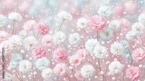 Delicate Pink   White Flower Meadow  Soft Blossom Background  Floral Wallpaper