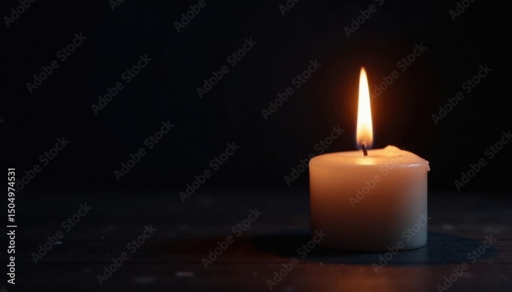 Single candle flame illuminates dark background, burning, heat, comfort Single candle flame illuminates dark background, burning, heat, comfort