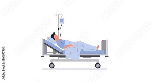 Patient in hospital bed receiving iv treatment vector illustration