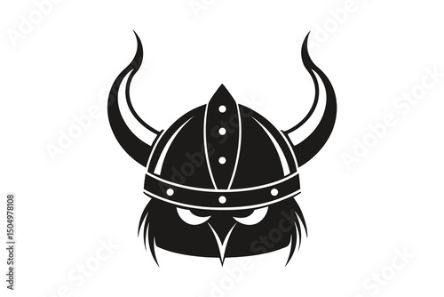 Horned Viking helmet icon silhouette on white background