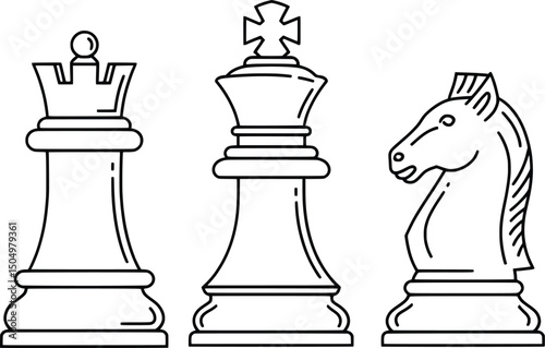 Chess Pieces Vector Illustration King, Queen, Knight