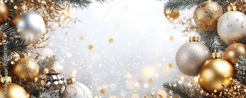 sophisticated holiday banner with gold and silver festive elements on a white background, ideal for corporate greeting designs, Generative AI