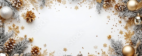 sophisticated holiday banner with gold and silver festive elements on a white background, ideal for corporate greeting designs, Generative AI
