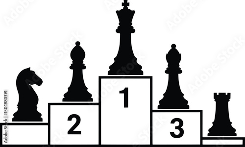 Chess Tournament Vector Illustration of Winning Chess Pieces on a Podium