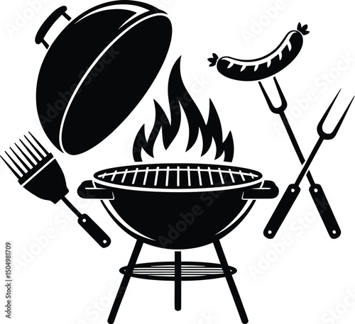 Bbq and grill silhouette vector illustration. BBQ elements