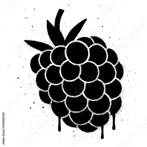 Blackberry Fruit Graffiti Stencil Art in Black and White.
