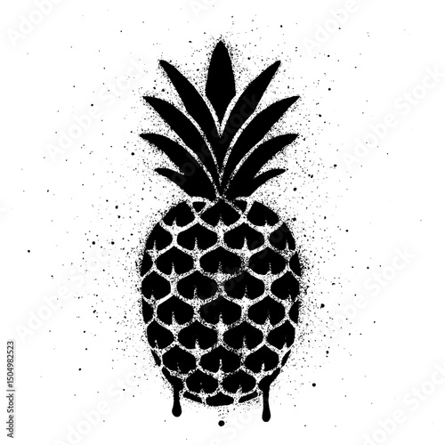 Black Spray Paint Pineapple Stencil on White Background.