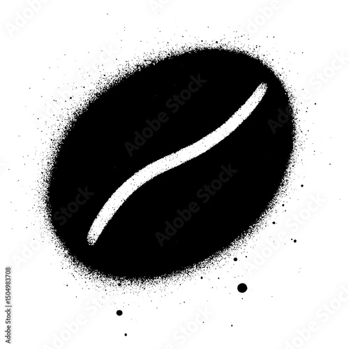 Abstract black coffee bean graffiti style illustration created with spray paint on a white background.