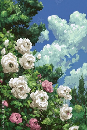 Pixelated Garden with Roses