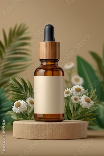 Essential Oil Bottle with White Flowers