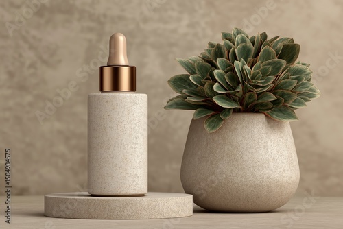 Cosmetic Bottle and Plant Arrangement